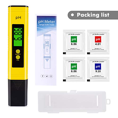 Тестер за pH на вода - Тестер за pH на водата с LCD екран с подсветка за хранително-вкусовата и питейна лаборатория, Спа и т.н. (жълт)