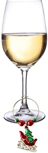 BESPORTBLE, 6 бр., коледни стъклени висулки, пръстени, за да чаши за вино, етикети, закачалки за напитки, маркери за партита, коледни украси