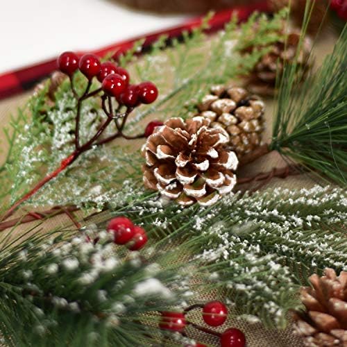 Коледна Гирлянда DearHouse 6 ФУТА от Бор с плодове Ела, Кипарис, Борови Шишарки, Зимни Венец от Изкуствена Зеленина