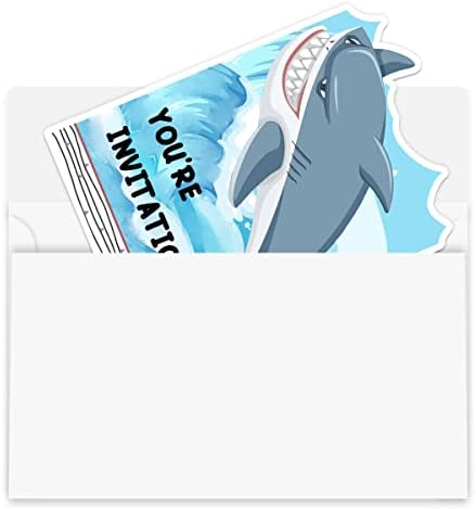 Покани за Рожден Ден Акули в Пликове, Покани за Рожден Ден Акула за Момче, Аксесоари за парти с Акула (20 групи)