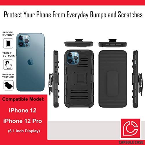 Калъф Ohiya е Съвместим с iPhone 12 Pro [Защита от военен клас, Ударопрочная Сверхпрочная кобур-стойка, Защитен Черен калъф за iPhone 12 с 6,1-инчов дисплей (Buddha)