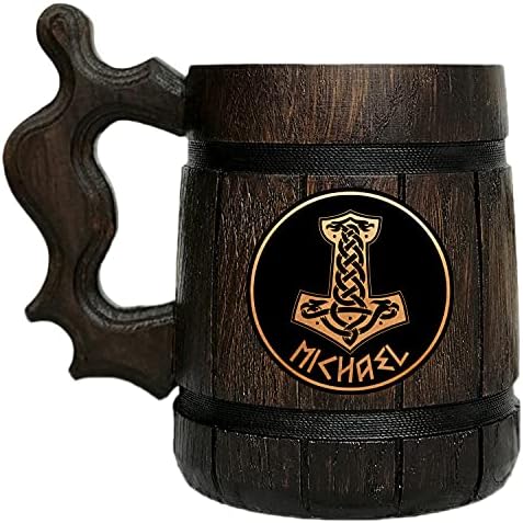 Една чаша от дърво на викингите. Чаша с чук Тора и Мьельниром. Висококачествена дървена чаша. Норвежката Персонални Дървена