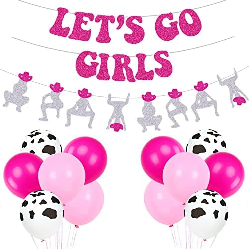 Украса за моминско парти Cowgirl Let ' s Go Girls - Ярко Розови и Сребристи балони за моминско парти - Нешвил,