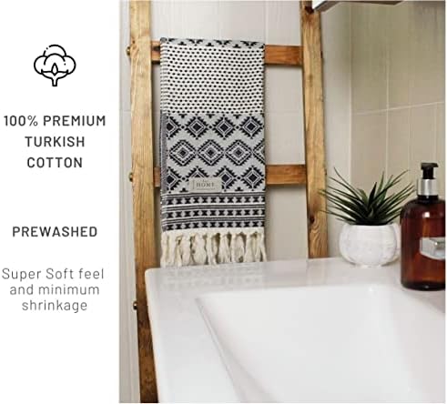 Декоративни турски кърпи за ръце T & I Home Aztec за баня - Комплект от 2 (16x40) Черни меки кърпи от памук