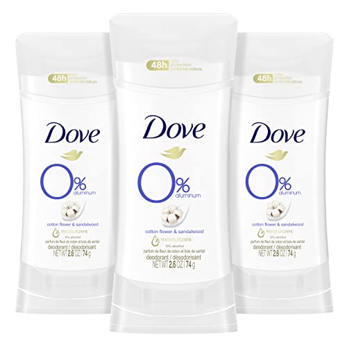 Dove 0% Алуминиев Дезодорант-Стик Cotton Flower & Сандалово Дърво 3 Бр. За 48-Часова Защита От миризмата на Дезодорант без алуминий 2,6 грама