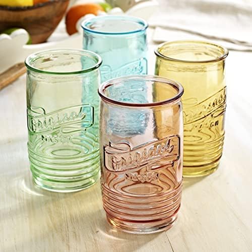 Glaver's Комплект от 4 Оригинални Чаши Mason Collins, Многоцветни Чаши за сок, Шейкове, Коктейли, Стъклени Чаши за квалитетни