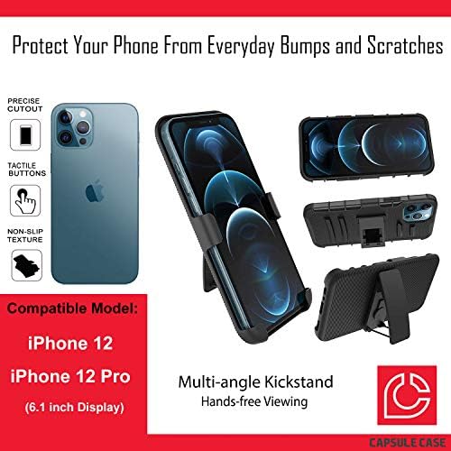 Калъф Ohiya е Съвместим с iPhone 12 Pro [Защита от военен клас, Ударопрочная Сверхпрочная кобур-стойка, Защитен Черен калъф за iPhone 12 с 6,1-инчов дисплей (Бяла мечка)