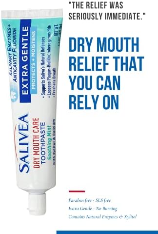 Паста за зъби SALIVEA от сухота в устата - Успокояваща мятная паста за зъби с натурални ензими на слюнката - Нежна паста за зъби за грижи за сухота в устата - Натурална па