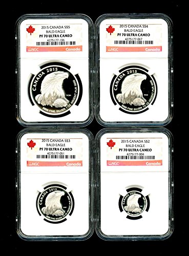 2015 Канада 4 Сребърни Монети Доказателство Набор от Белоголовых Орланов UCAM Red Label NGC PF70