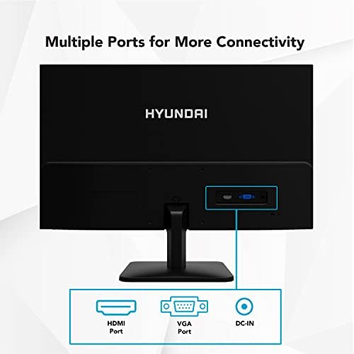 HYUNDAI 21-инчов професионален тънък led монитор с честота на обновяване от 75 Hz, резолюция Full HD (1920x1080p), HDMI и VGA,