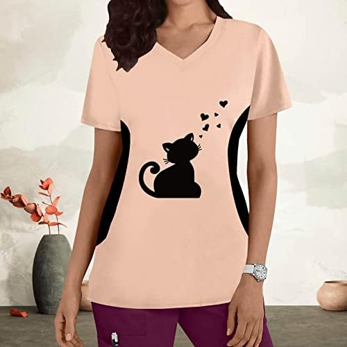 Ризи за Жени Случайни Годишната Жена Топ Размера на Плюс С V Образно Деколте и Къси Ръкави, Тениска с Принтом