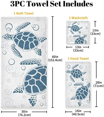 Комплект кърпи ZOCHOTEN Sea Turtle от 3 теми, Комплект Кърпи за Баня, 1 кърпи за баня, 1 Гъба, 1 Кърпа за ръце, Супер