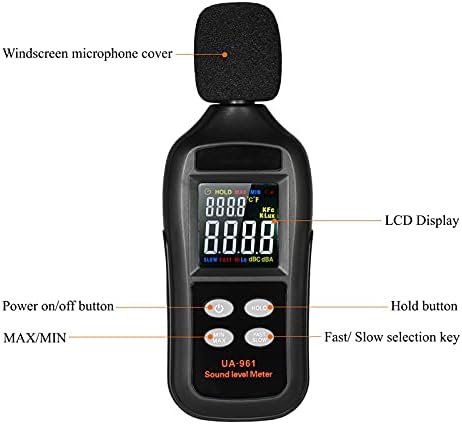 FZZDP Цифров Измерител на Нивото на Звука LCD ДИСПЛЕЙ 35-135 db Уред За Измерване на силата на Звука Децибела Шум Контролен Тестер с Режим на Задържане