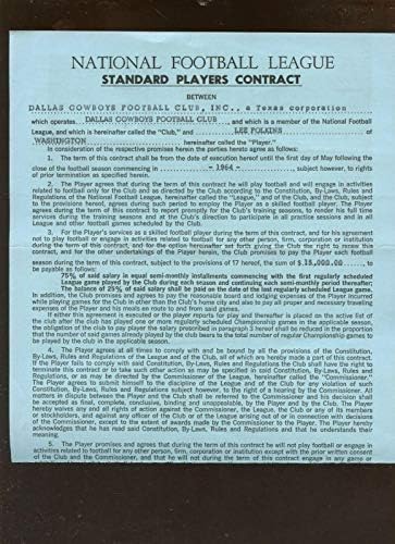 Договор NFL Далас Ковбойз 1964 г., Подписан Ли Фолкинсом и Тексом Шраммом, JSA LOA - Подпис Намалени в NFL
