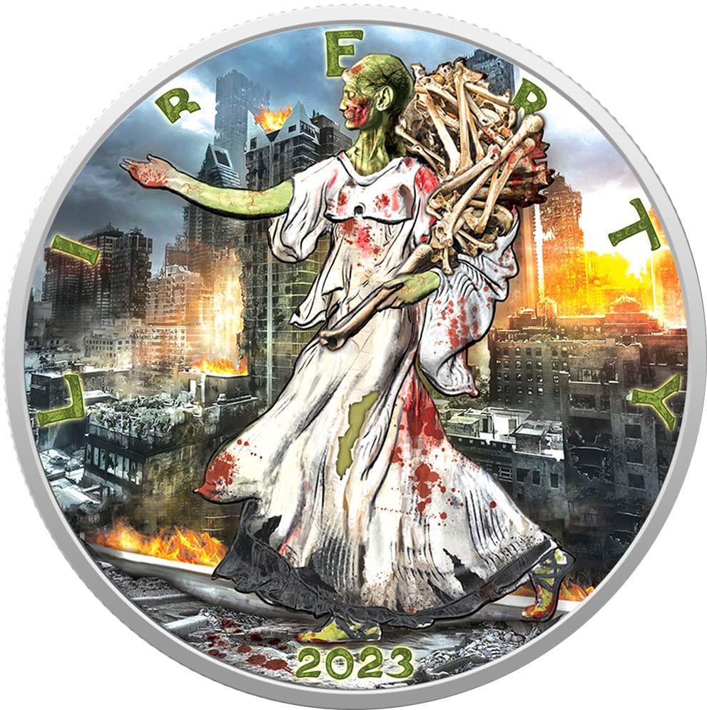 2023 DE Модерна Възпоменателна монета PowerCoin Eagle Zombie Apocalypse Walking Liberty 1 Унция Сребърна Монета 1 $ САЩ 2023 BU Блестяща, Без да се прибягва