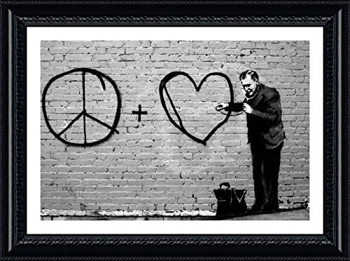 Alonline Art - Черно-бяла снимка на Д-р Пис Лав от Banksy | Живопис в черна рамка, Напечатанная отпечатъци от