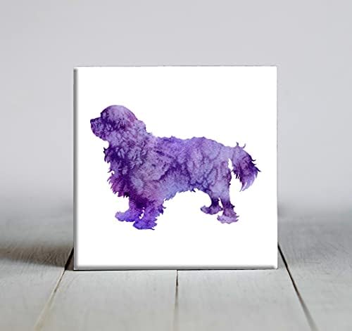 Лилава абстрактна декоративни плочки с акварельным модел кучета кавалер Кинг Чарлз (6 X 6 в рамка)