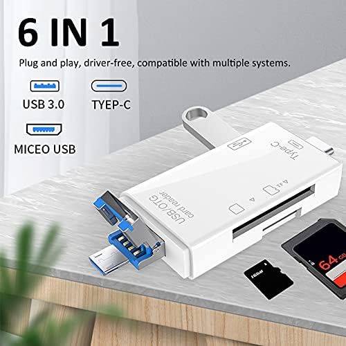 Четец на SD-карти GIFZES 6-в-1, Мулти-Cardreader, Хъб за 1 USB 3.0, 2 карти памет, четец на карти USB 3.0 Mini Type-C,
