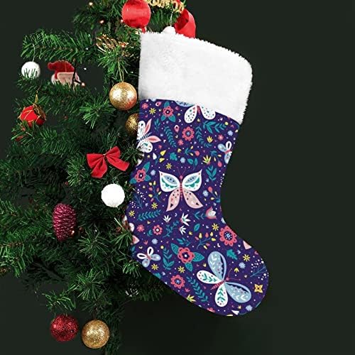 Цветни Пеперуди и Цветя, Коледни Чорапи, Коледна Елха, Висящи Чорапи за Камината, с Къси Плюшени Белезници,