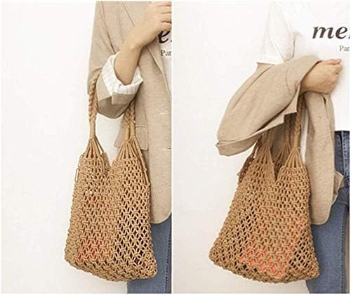 Hixixi Памучен Въже Пътна Плажната Мрежата Чанта За Пазаруване Тканая Чанта през Рамо за Жени, Момичета