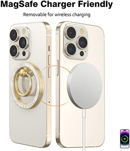 Съвместим с MagSafe iPhone Ring Grip, магнитен държач за телефон Allengel с поставка за пръстени на палеца за iPhone 14 Pro Max, 14 Pro, 14 Plus, 14, 13 и 12 серия (златно и сребърно)