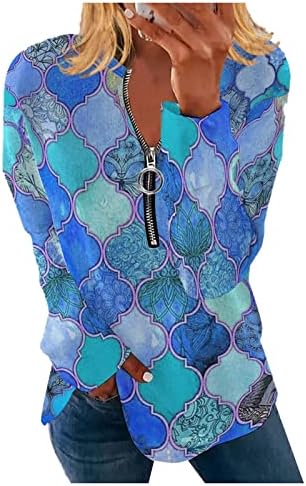 Дамски Блузи и Блузи, Елегантни Ежедневни Модни Есенни Ризи 2022 с дълъг ръкав с цип с V Образно деколте, Свободно