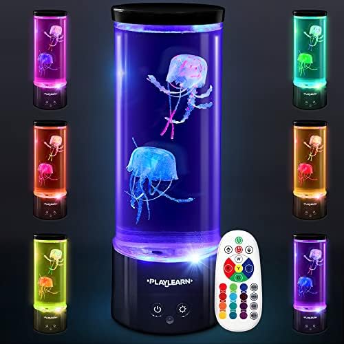 Playlearn Лампа с Медузи ♫ - Лампа с променящите се настроение, цвят - Led USB Електрическа Лампа с медузи ♫ за деца или възрастни - Декор под формата на Океана - Лампа с изку?