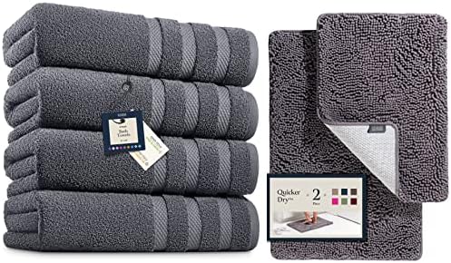 Хавлии за баня, BELADOR, 4 опаковки - комплект хавлиени кърпи от памук + 2 подложка за баня, комплект постелки за баня.