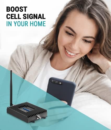 Усилвател на сигнала мобилен телефон SureCall Fusion4Home площ до 2000 кв. метра, поддържа 5G / 4G LTE, Универсална външна антена и J-образна душ-стълб за външна антена, Регулируема 2