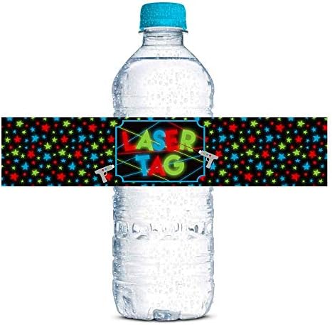 Лазертаг, Рожден Ден, Водоустойчиви Стикери-Опаковки за бутилки с Вода за момчета, 20 Етикети размер на 1,75 x 8,5 от AmandaCreation