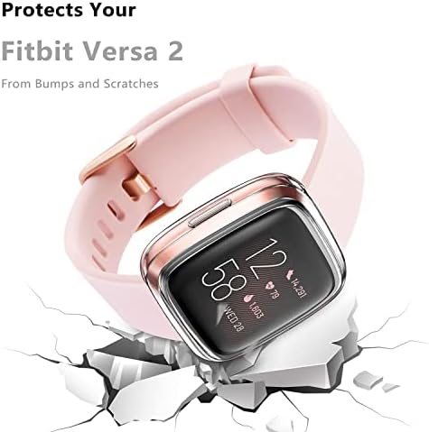 [5 опаковки] Калъф EBIZCITY, който е съвместим за Fitbit Versa 2 с защитно фолио за екрана, Общ Защитен калъф TPU HD Прозрачен ултра тънък калъф за умни часа Fitbit Versa 2 (прозрачен + че?
