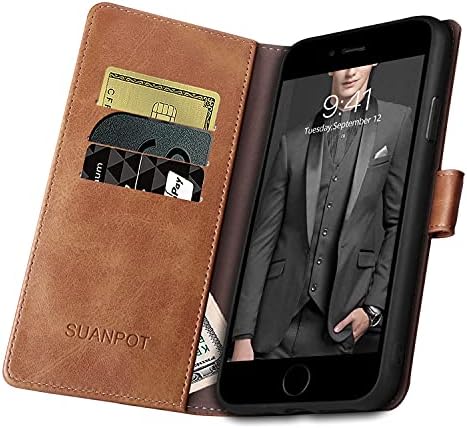 SUANPOT за iPhone 7 Plus/8 Plus 5,5 (НЕ е iPhone 7/8 4,7) с RFID заключване, кожен калъф-портфейл, притежател на кредитна карта, калъф-награда за телефон, устойчив на удари калъф за жени и мъ