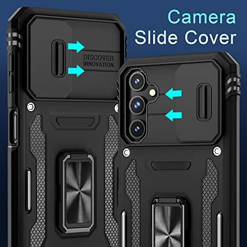 Калъф DEERLAMN за Samsung Galaxy A14 5G с плъзгащ се капак за камера + Защитно фолио за екрана (2 опаковки), [Поставка с магнитен обрат] [Защита на камерата] Удароустойчив, защитен к?