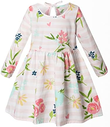 Uikceten/ Рокли за игри за малки момичета, Летен костюм на райета с цветен модел за момичета (Розово, 9-12 месеца)
