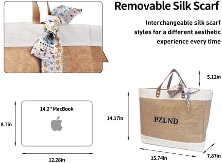 PZLND 30L Множество чанта-тоут от коноп чул с дръжки, луксозен копринен шал, водоустойчиви и с вътрешен джоб, дамска плажна чанта-тоут, чанта за продукти, подходящи за еж