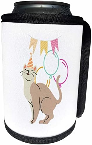 Триизмерно изображение на котка в празнична шапка на рожден ден с балони ai - Пакет за бутилки-охладители (cc_359876_1)