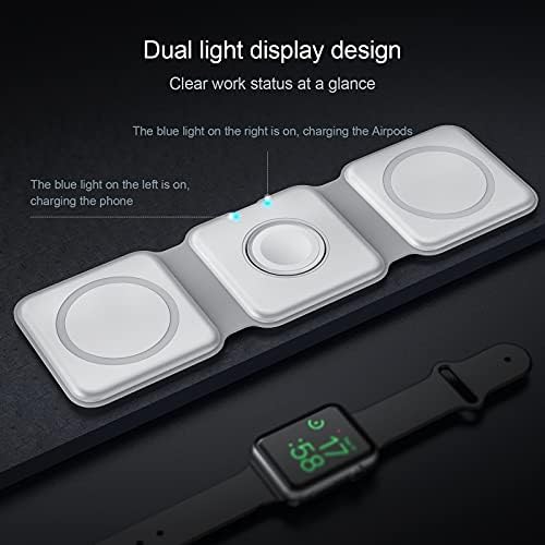 Сгъваема Безжично зарядно устройство ще захранване на панела 15 W Fast QI Джобно Магнитно Складное Безжично Зарядно устройство 3 в 1 за iPhone AirPods Apple Watch (Бял)