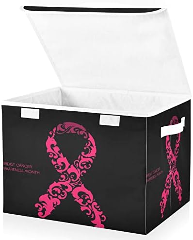 Krafig Информираността за рака на гърдата Червен Сгъваема Кутия За Съхранение на Голям Кубичен Органайзер Кофи за Боклук,