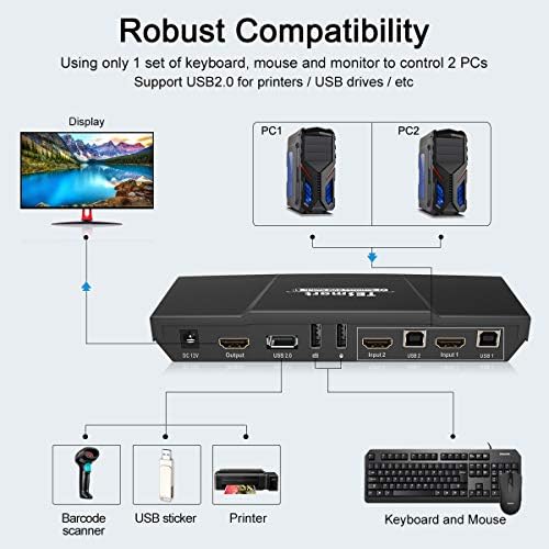 Преминете TESmart HDMI KVM PIP KVM Switch Box 4k @ 30Hz с IR Дистанционно управление 2 в 1 Изход Поддържа USB 2.0 Hub