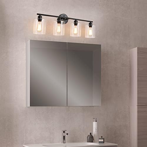 Осветителни тела WishStern с 4 Лампи за баня Над Огледалото, Матиран Черен Стенен лампа за баня, Модерен Лампа за