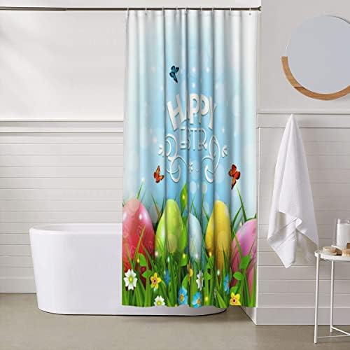 Завеса за душ HUXJOKO, Великден с Разноцветни Яйца, Моющаяся Тъканно Завеса за Баня с Куки, 72 x 72