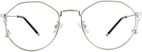 Метални очила в метални рамки SHINU с веригата, блокиране на синя светлина, Прогресивно многофокусные Компютърни Оптични Очила за четене-6839 (сребрист, антисиний 0 наг?