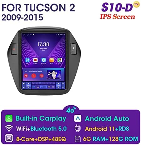 авто Мултимедиен 4G Carplay DSP 2din Android 11 Авто Радио Мултимедиен Плейър GPS Навигация Съвместима с Hyundai Tucson 2 LM IX35 2009-2015 (Цвят: S10-D-Tesla)
