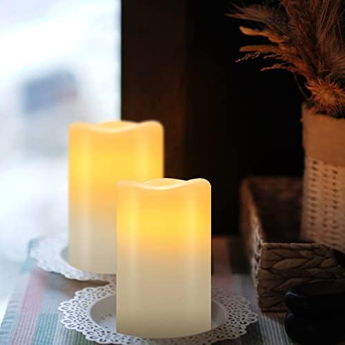 Беспламенные свещи Hausware Набор от свещи, работещи на батерии от 12 (D: 3x H: 4) Блещукащите свещи въз основа на настоящия восък, Led Беспламенные свещи с дистанционно управ?
