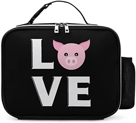 Чанта за обяд Love Pig Кожена Чанта-хладилник за Обяд с Подвижна дръжка и Странични джоб