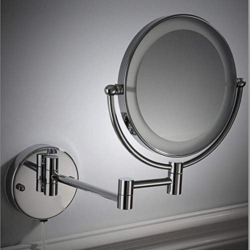LIANXIAO - Огледало за грим с 10-кратно увеличение, 8-Инчов Двустранно огледало за баня, завъртащо се на 360 градуса, Прибиращ се дръжка, Кръгла, баня (Цвят: Никел, размер: 7X)
