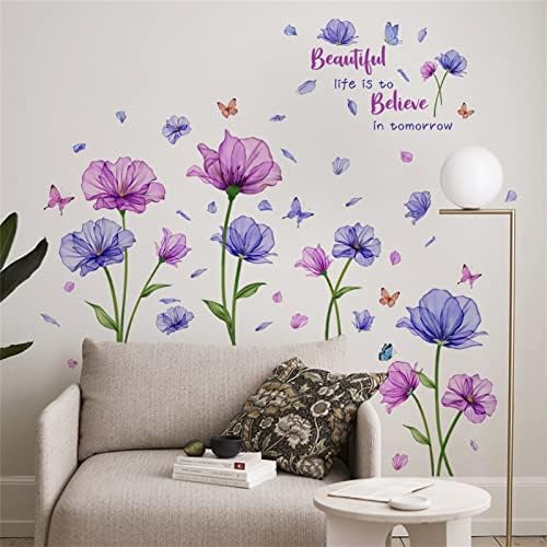 WOHAHA Сини и Розови Акварелни Цветни Стикери за Стена DIY Пеперуда Цветни Листенца Стикери за Стена на Спалня и Хол Художествени