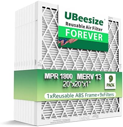 Въздушен филтър за многократна употреба UBeesize 20x20x1 (9 бр. в опаковка), Печные филтри MERV 13 MPR 1800 AC / ОВК, въздушния филтър с дълбоки гънки (Застроена площ 19,5 х 19,5 х 0,8), 1x Мно