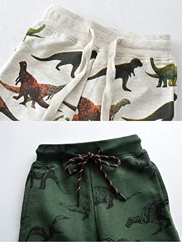 AQEACARMON/ Памучни панталони с анимационни принтом Динозавър, автомобили и животни, Еластични панталони с завязками за малки момчета (1 опаковка, 2 опаковки)