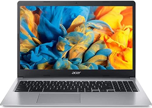 2022 15-инчов хромбук Acer HD IPS, двуядрен процесор Intel Celeron с честота до 2,55 Ghz, 4 GB оперативна памет, 64 GB памет, супер-бърз Wi-Fi достъп до 1300 Mbps, Chrome OS-(актуализиран) (Дейл Силвър)